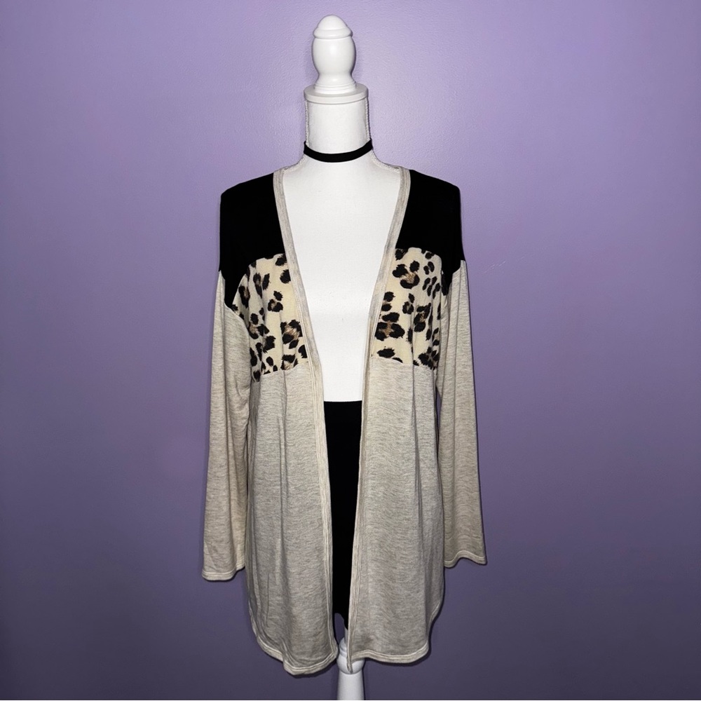 Botanique Leopard Print Open Front Cardigan